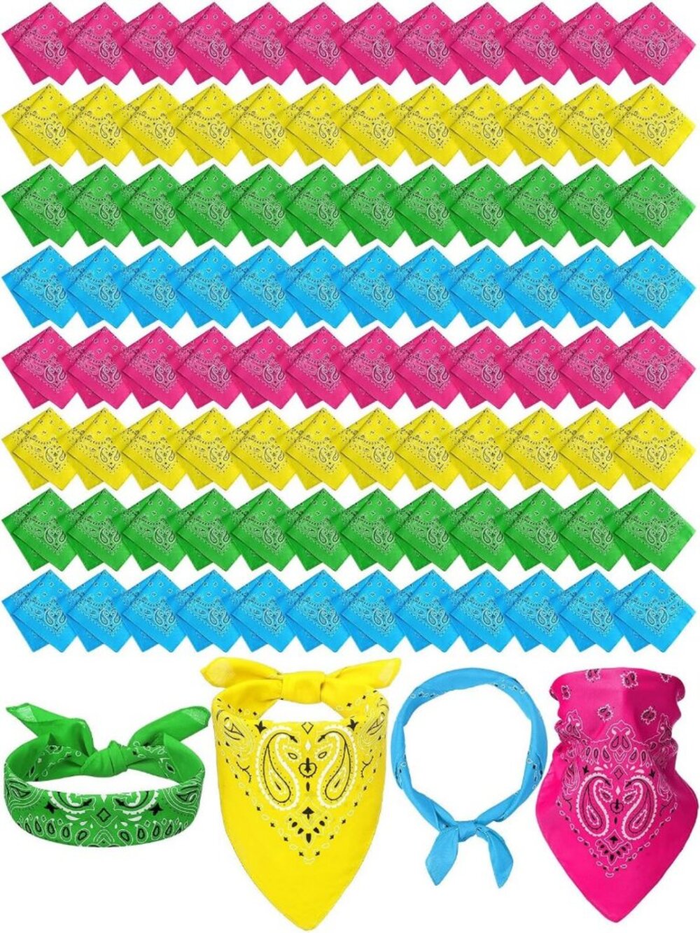 100 Pack Paisley Bandanas for Western Parties, Festivals & Costumes - Versatile